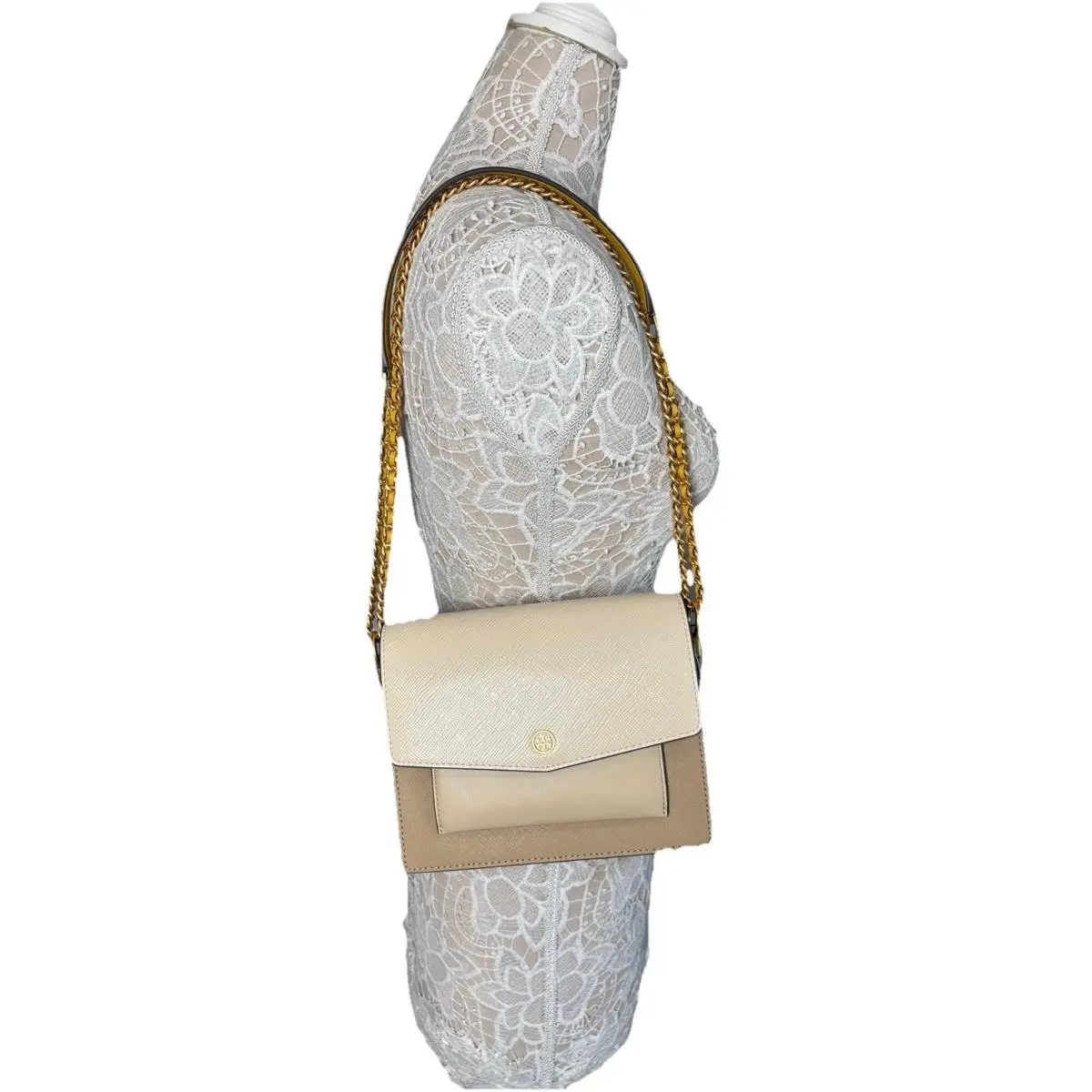 Tory Burch Robinson Colorblock Double Strap Convertible O/sz In Brie/almond/sand