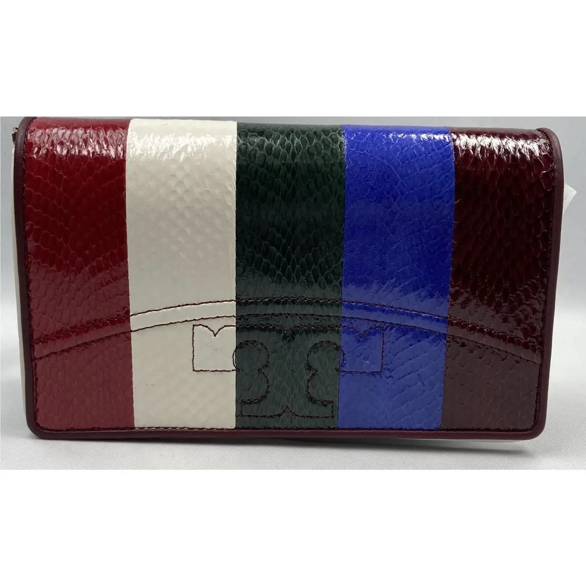 Tory Burch Savannah Striped Chain Flat Wallet /crossbody in Multicolor Leather