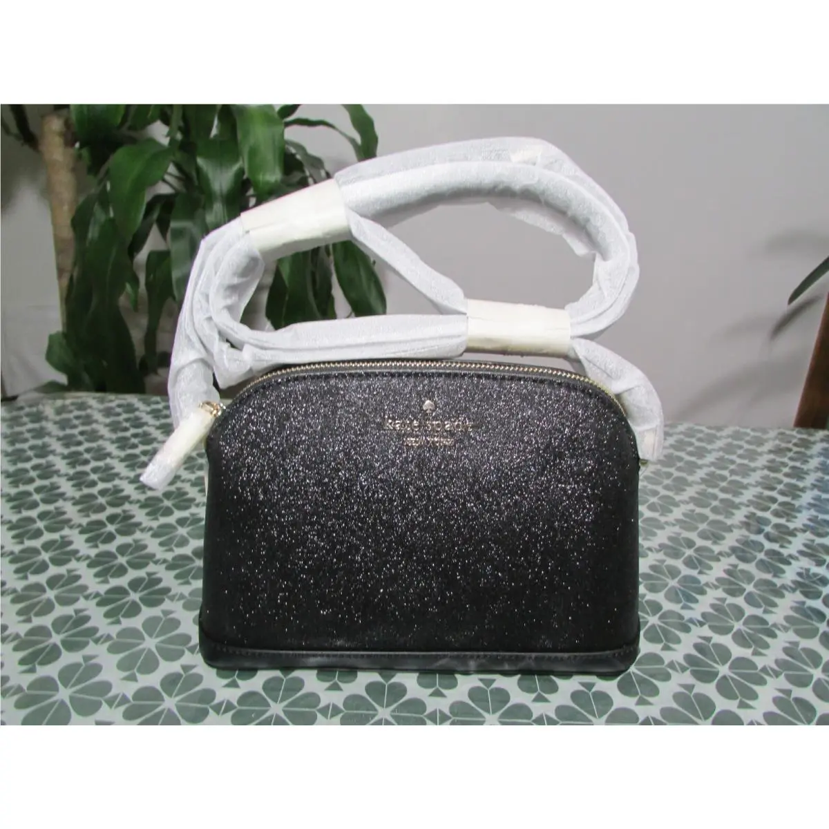 Tinsel Glitter Fabric Small Dome Crossbody Bag K8713 Black by Kate Spade