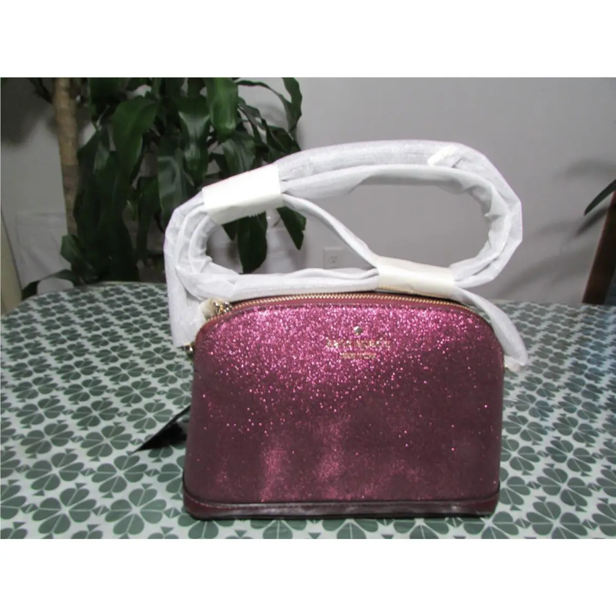 Tinsel Glitter Fabric Small Dome Crossbody Bag K8713 Deep Berry by Kate Spade