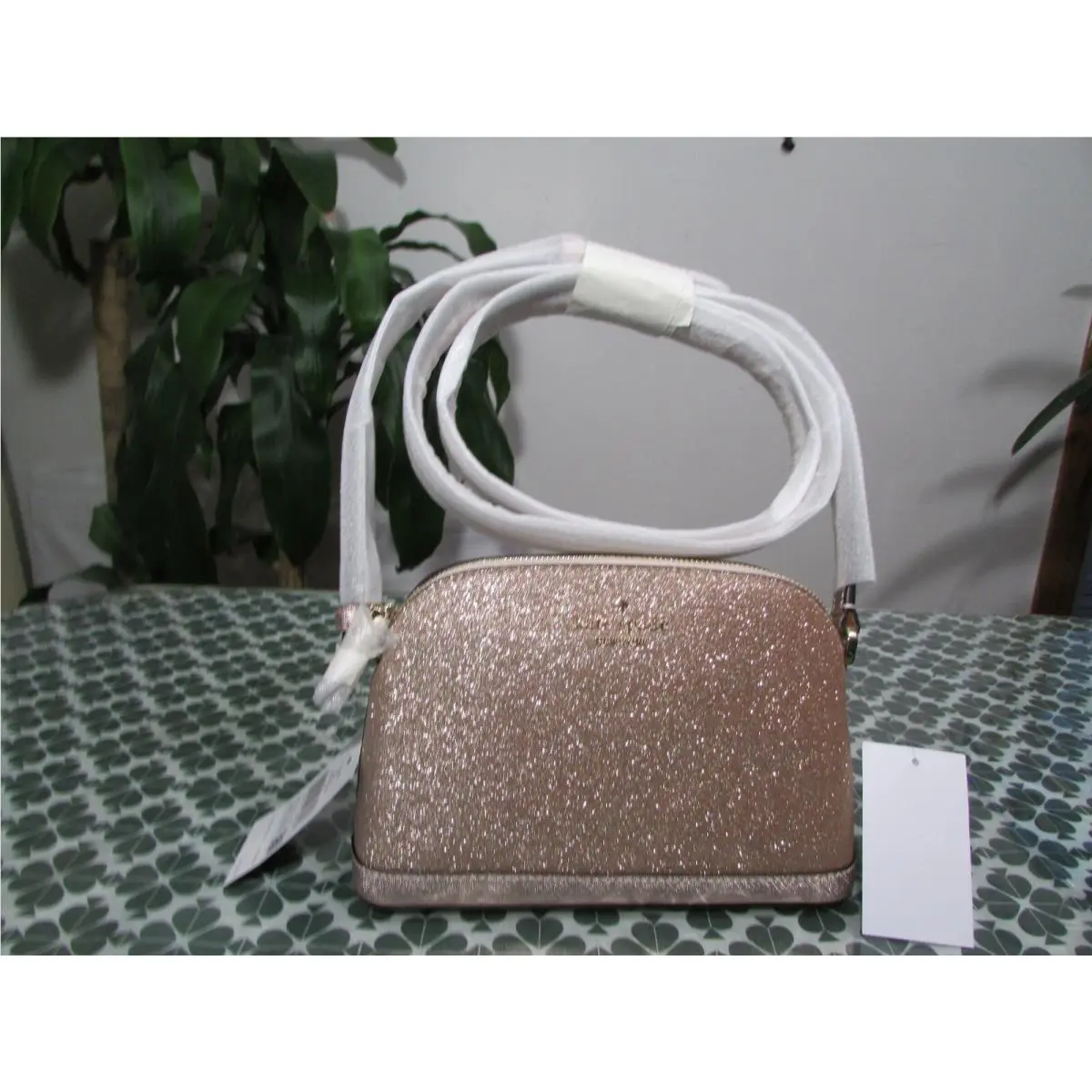 Tinsel Glitter Fabric Small Dome Crossbody Bag K8713 Rose Gold by Kate Spade