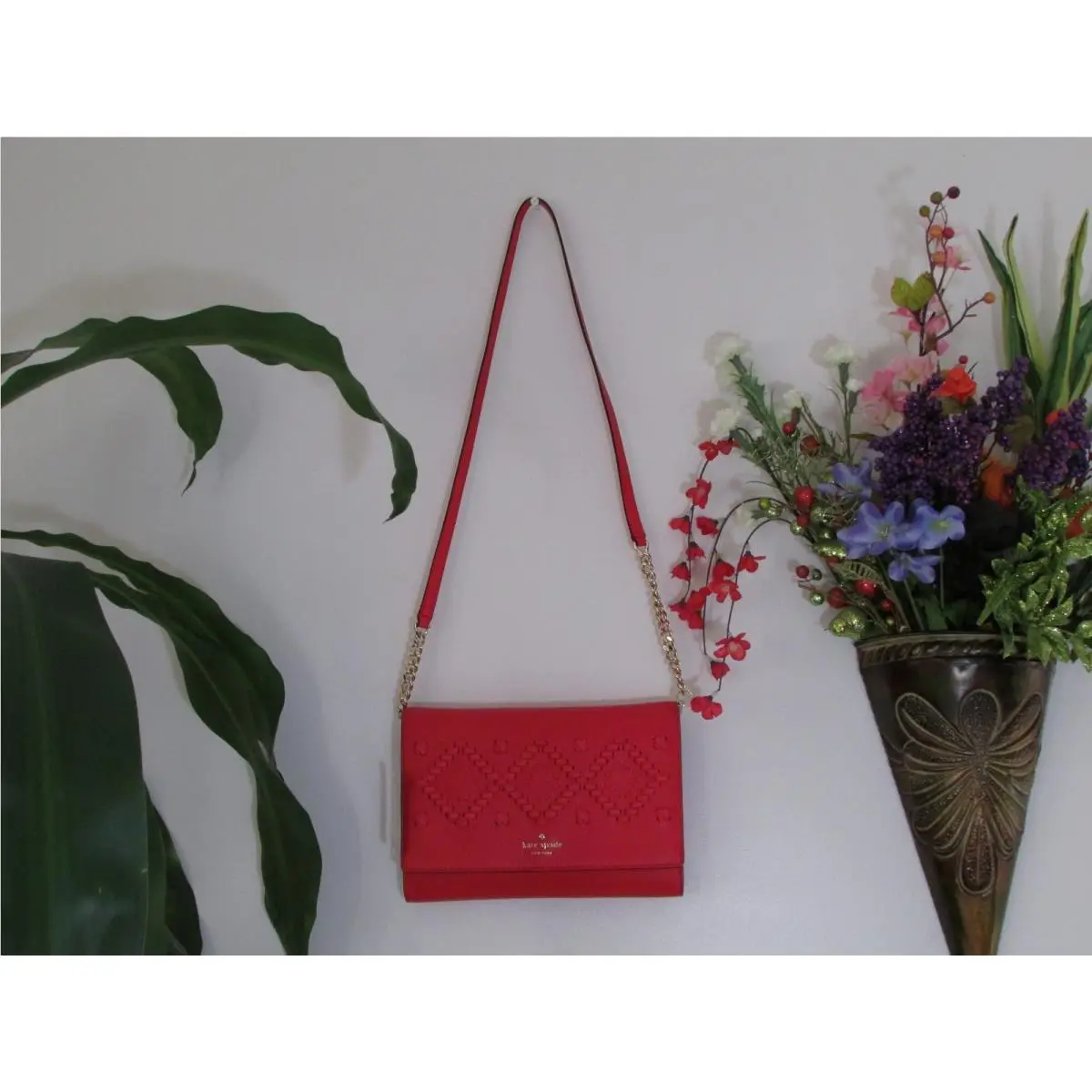 Leather Valencia Flynn Street Clutch or Crossbody Black or Red Red by Kate Spade