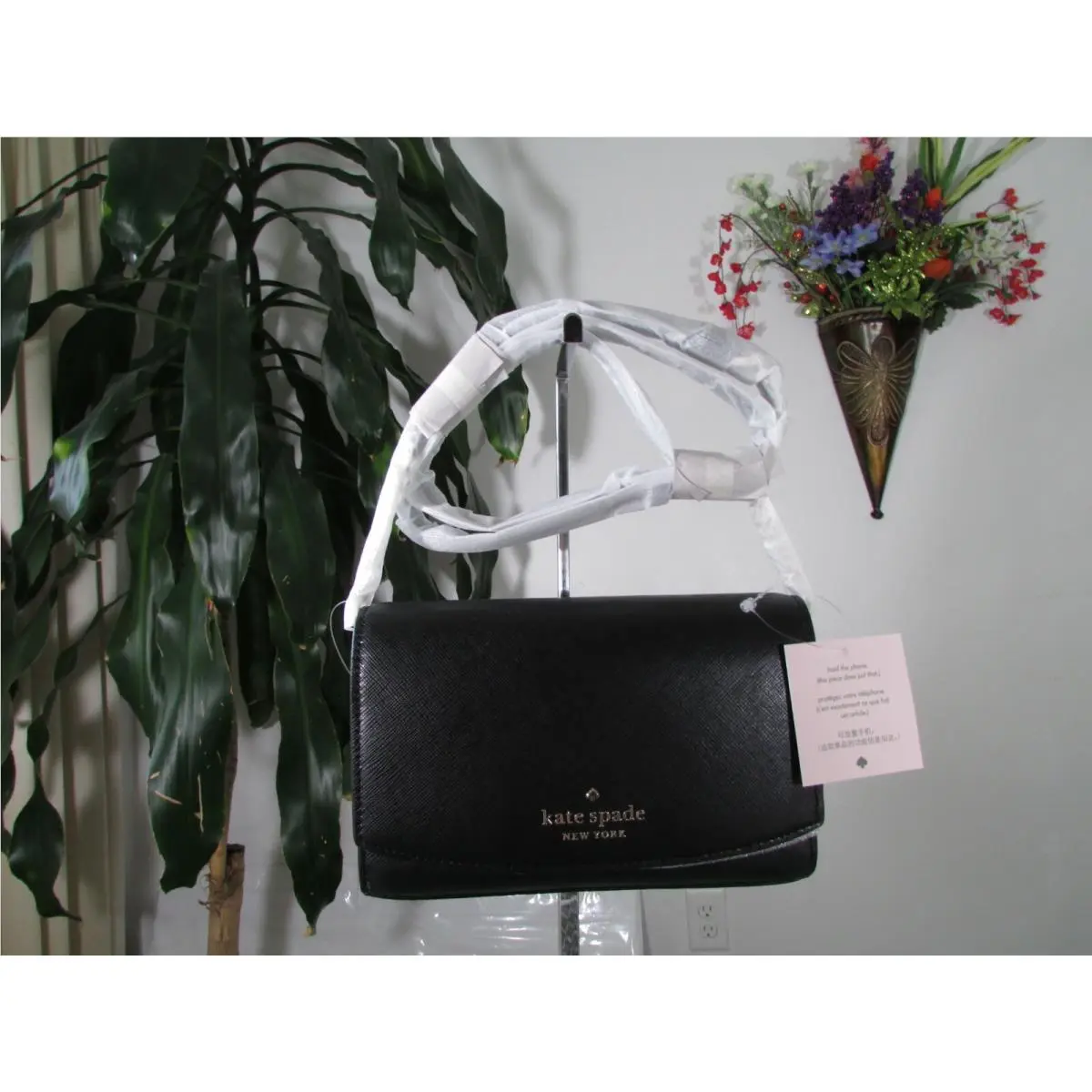 Saffiano Staci Small Flap Crossbody Bag Black by Kate Spade
