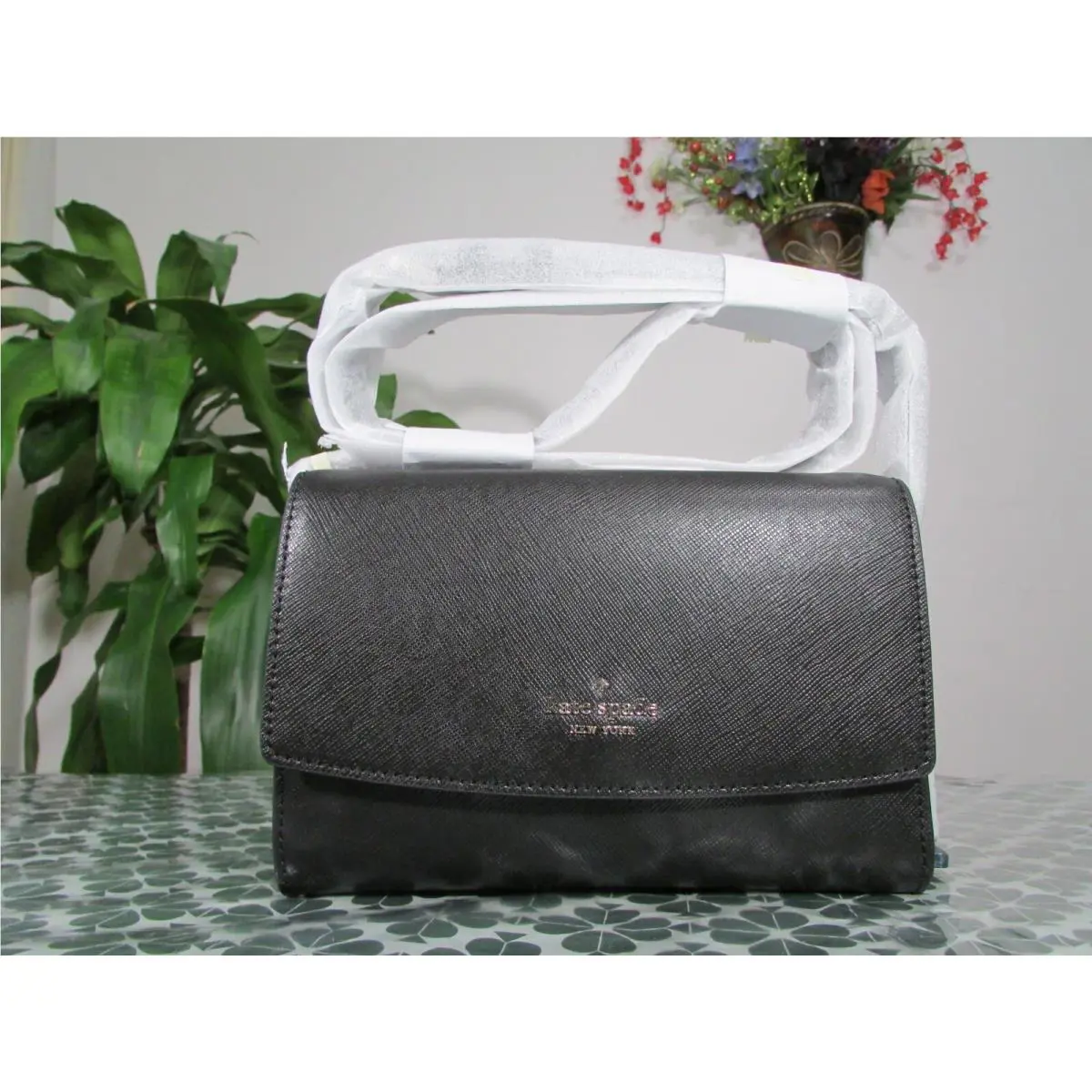 Saffiano Leather Perry Small Flap Wallet on a String K8709 Black by Kate Spade