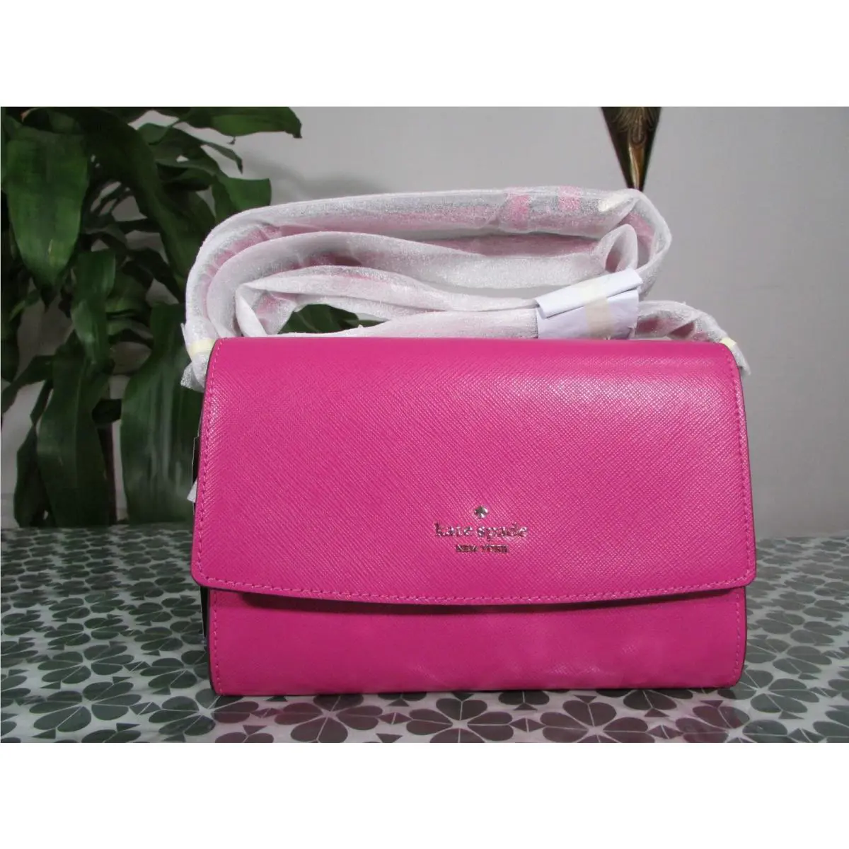 Saffiano Leather Perry Small Flap Wallet on a String K8709 Candied Pink by Kate Spade