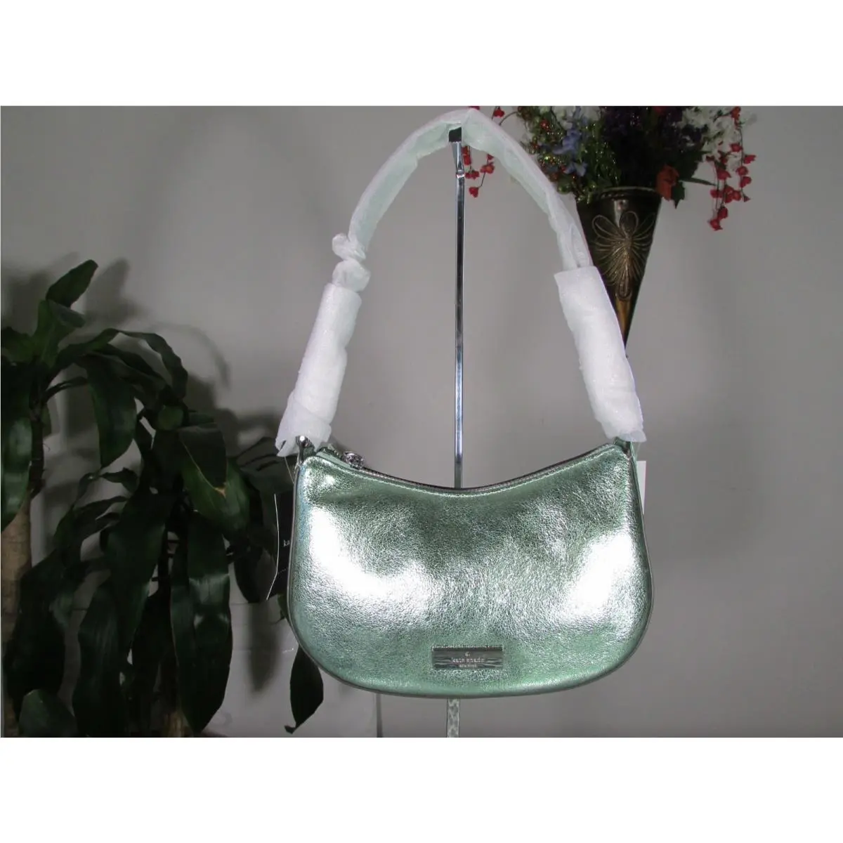 Nina Metallic Leather Shoulder Bag KI947 Seawater or Raspberry Seawater by Kate Spade