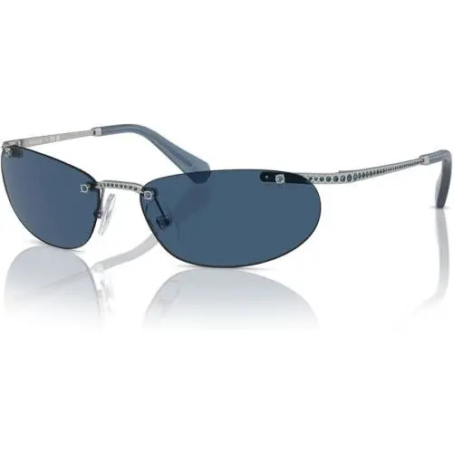 Swarovski Rimless Sunglasses SK7019 402555 Silver Dark Blue 59-16-125 w/ Case