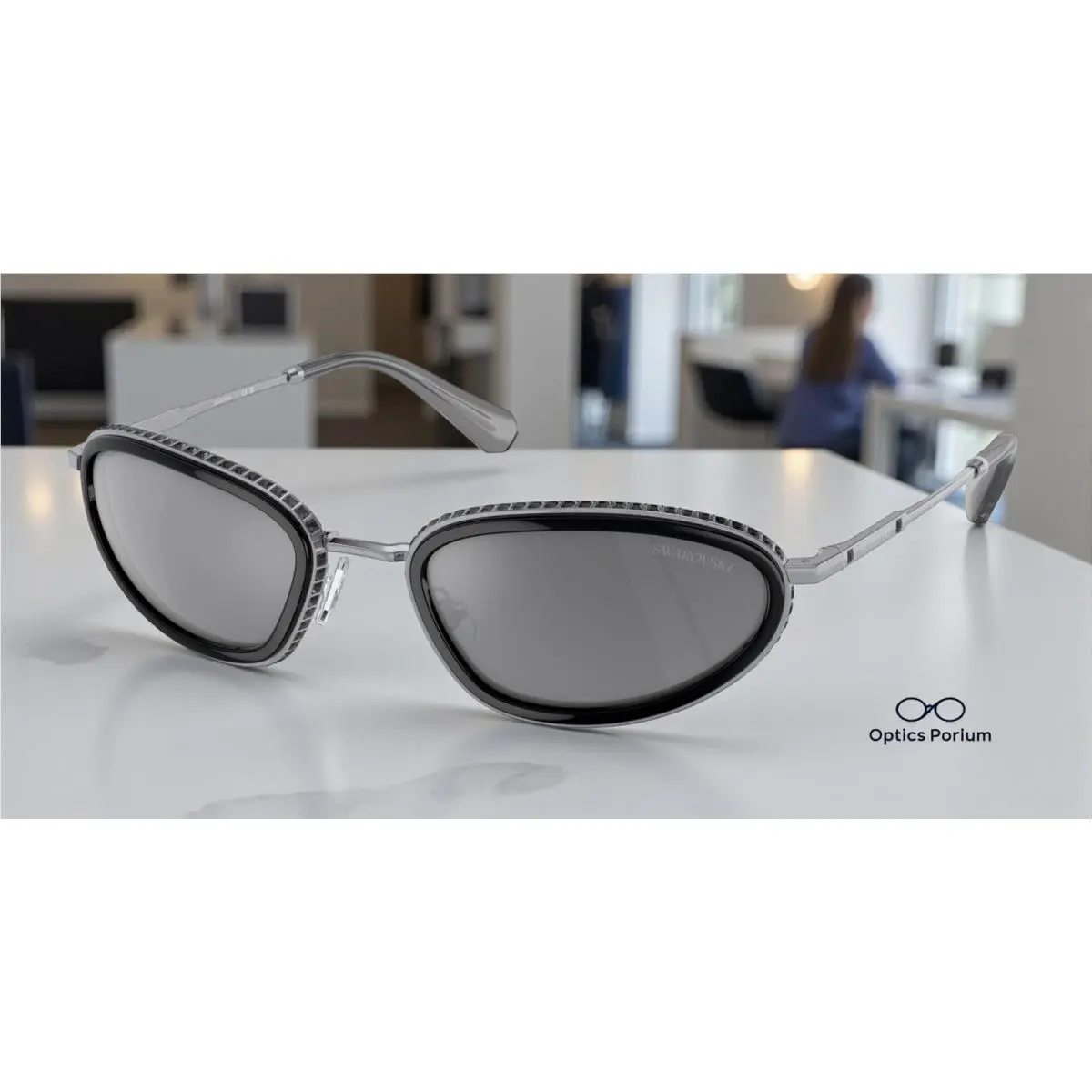 Swarovski SK7004 40116G Dark Silver Black Grey Mirror 55 mm Women`s Sunglasses