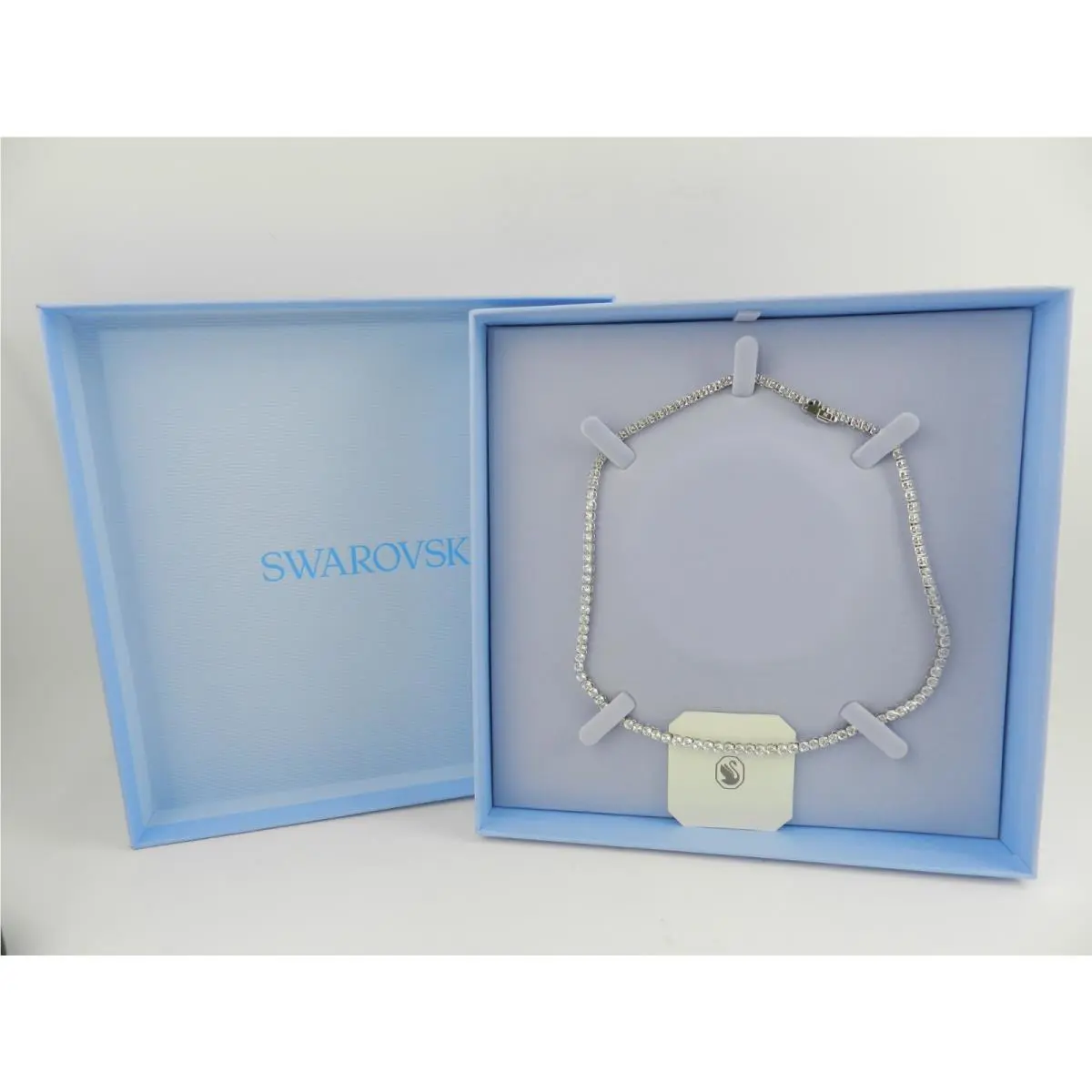 Swarovski Round Cut White Rhodium Plated Matrix Tennis Necklace