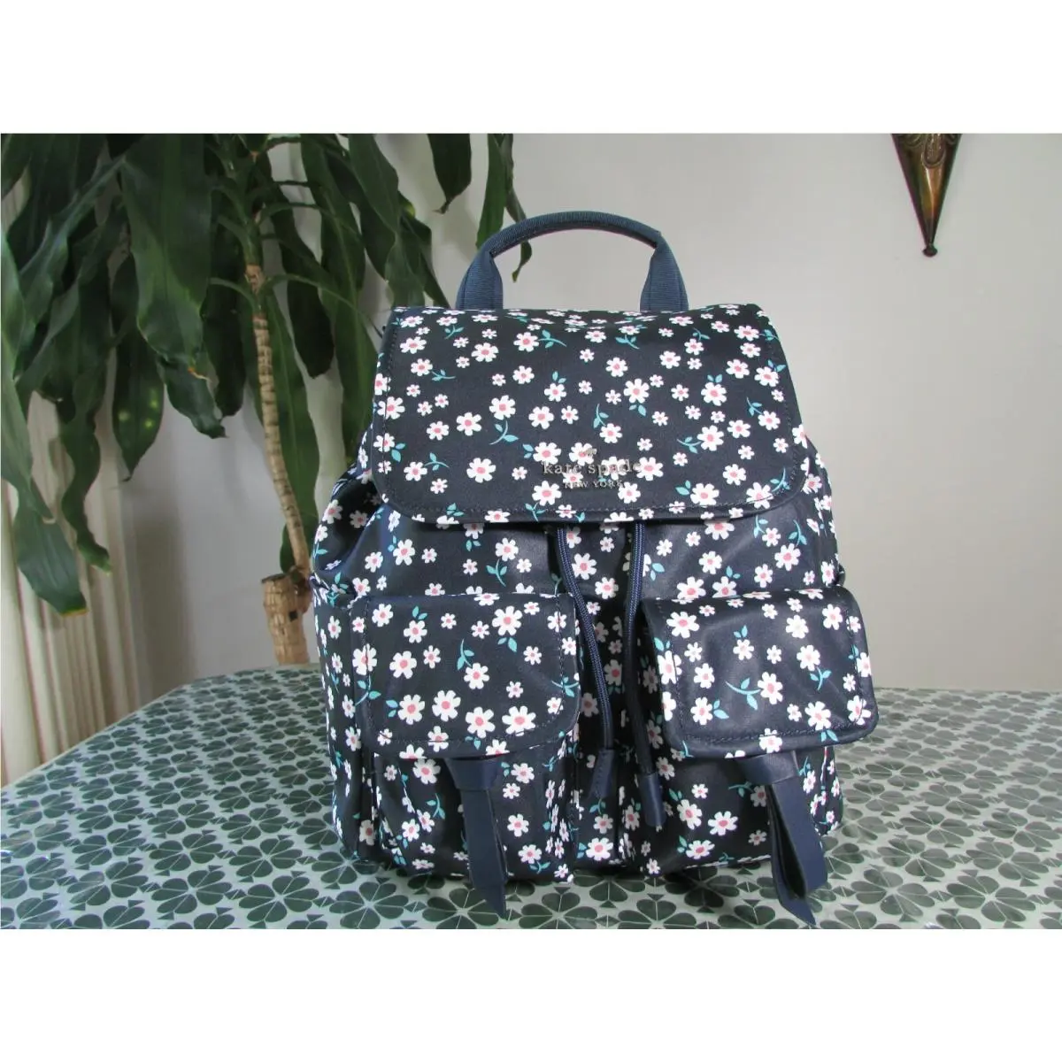 Kate Spade Carley Fleurette Nylon Flap Backpack Blue Multi