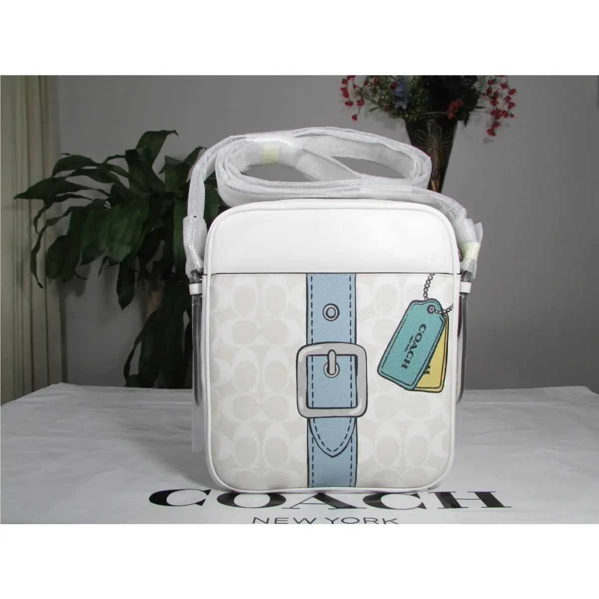 Hudson Crossbody 21 In Signature Canvas with Trompe L`oeil Print CH200 Chalk Multi by Coach