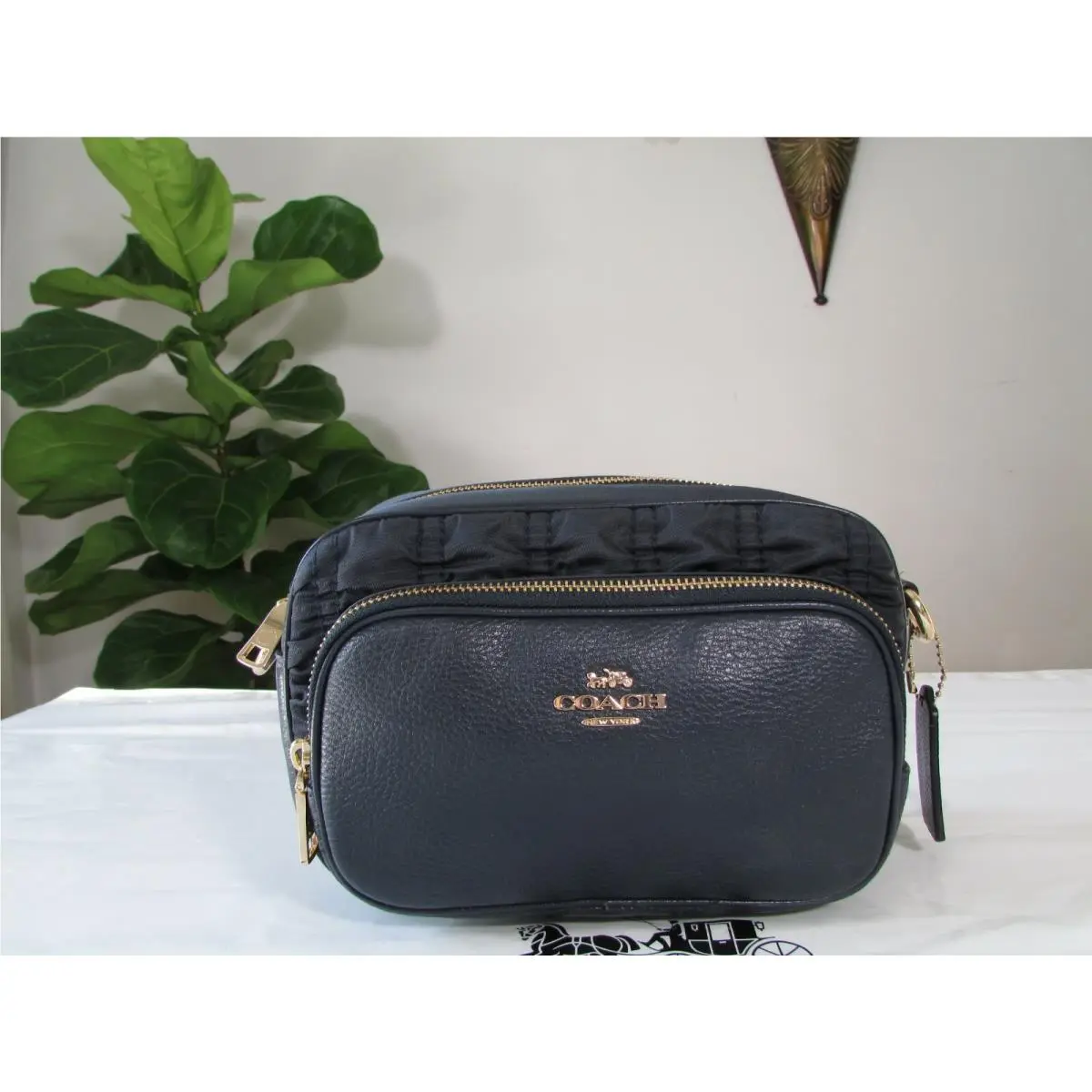 Ruching Nylon Leather Court Crossbody with Bag C4095 Midnight by Coach