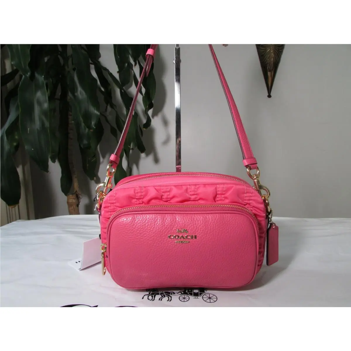 Coach Ruching Nylon Leather Court Crossbody with Bag C4095