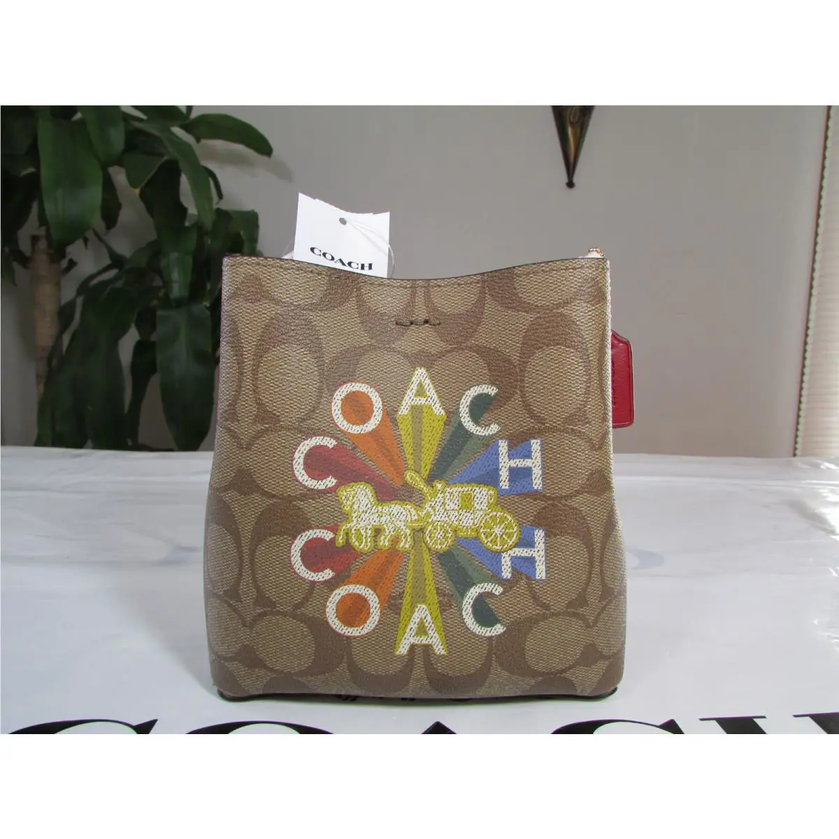Coated Canvas Floral Print Mini Town Bucket Bag C7268 C7270 C6835 Khaki Multi by Coach