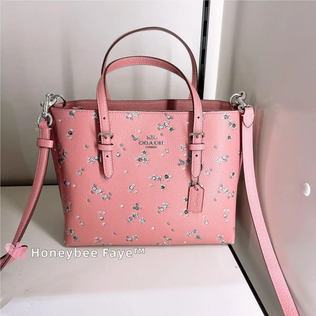 Mollie Tote Bag 25 with Star Print CCV87 SV/Dusty Pink Multi by Coach