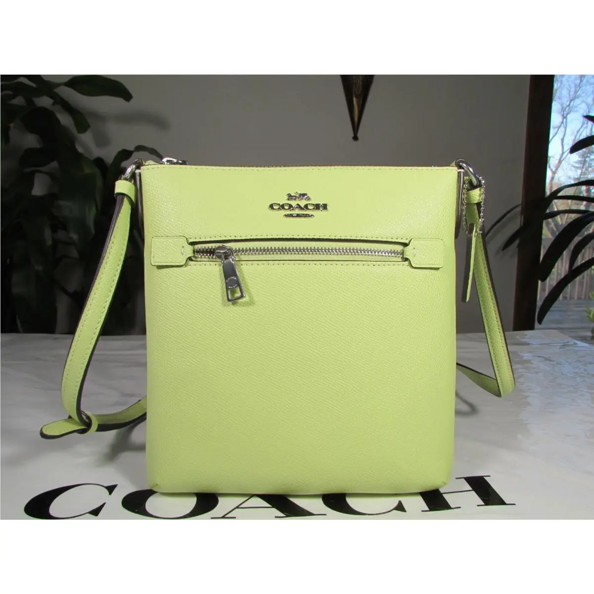 Coach Crossgrain Leather Mini Rowan File Bag CE871 Green or Pale Lime