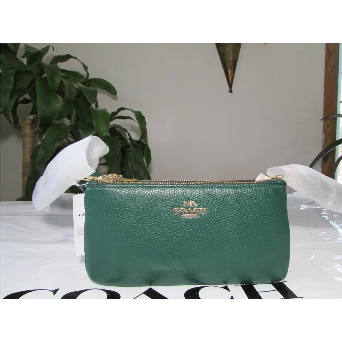 Pebble Leather Double Zip Crossbody Bag CJ789 Dark Pine by Coach