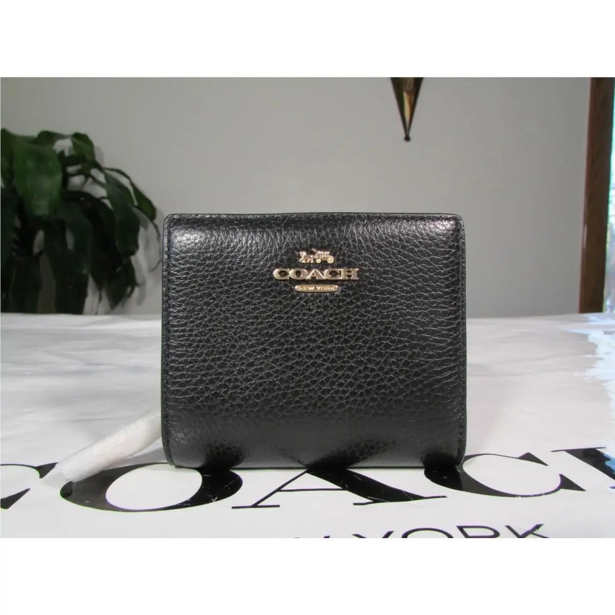 Pebble Leather Snap Wallet C2862 Black by Coach