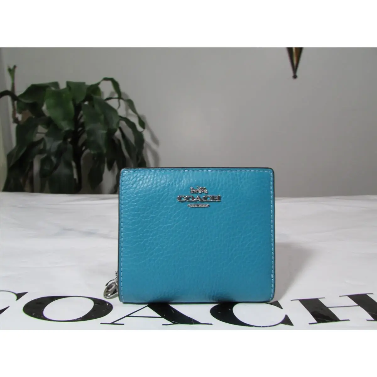 Pebble Leather Snap Wallet C2862 Teal by Coach
