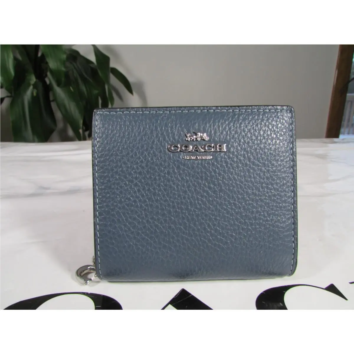 Pebble Leather Snap Wallet C2862 Denim by Coach