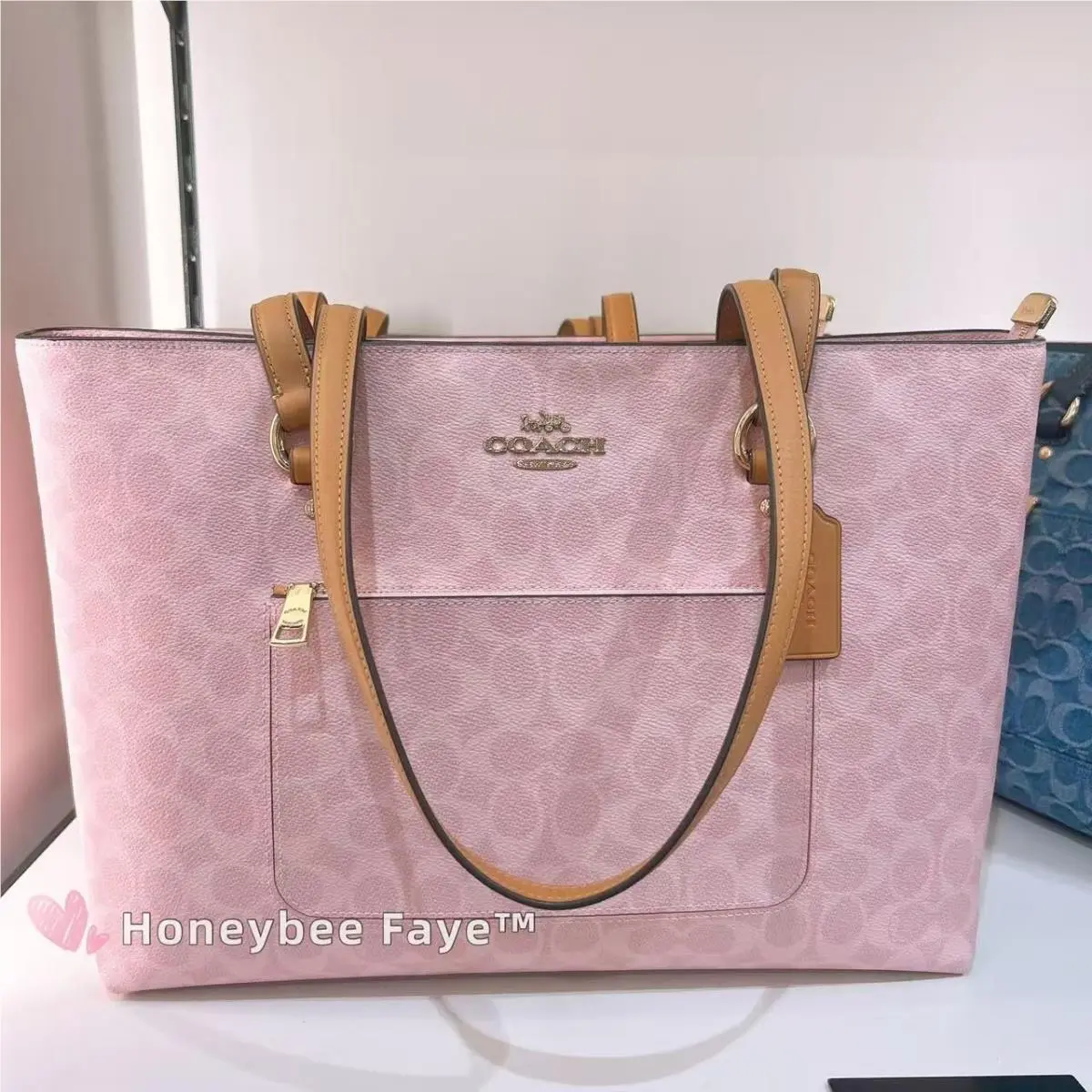 Coach Station Tote Bag CCE23/CDB88/CEA21 Gold/powder Pink