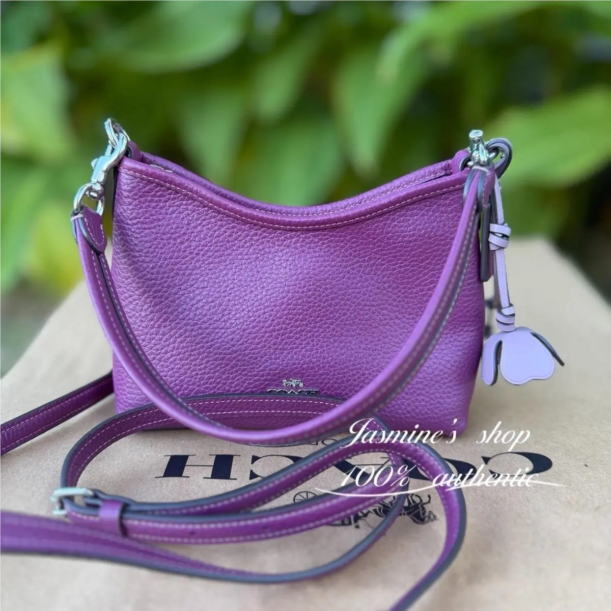 Coach Laurel Leather Small Shoulder Bag with Flower Charm Plum CCF15