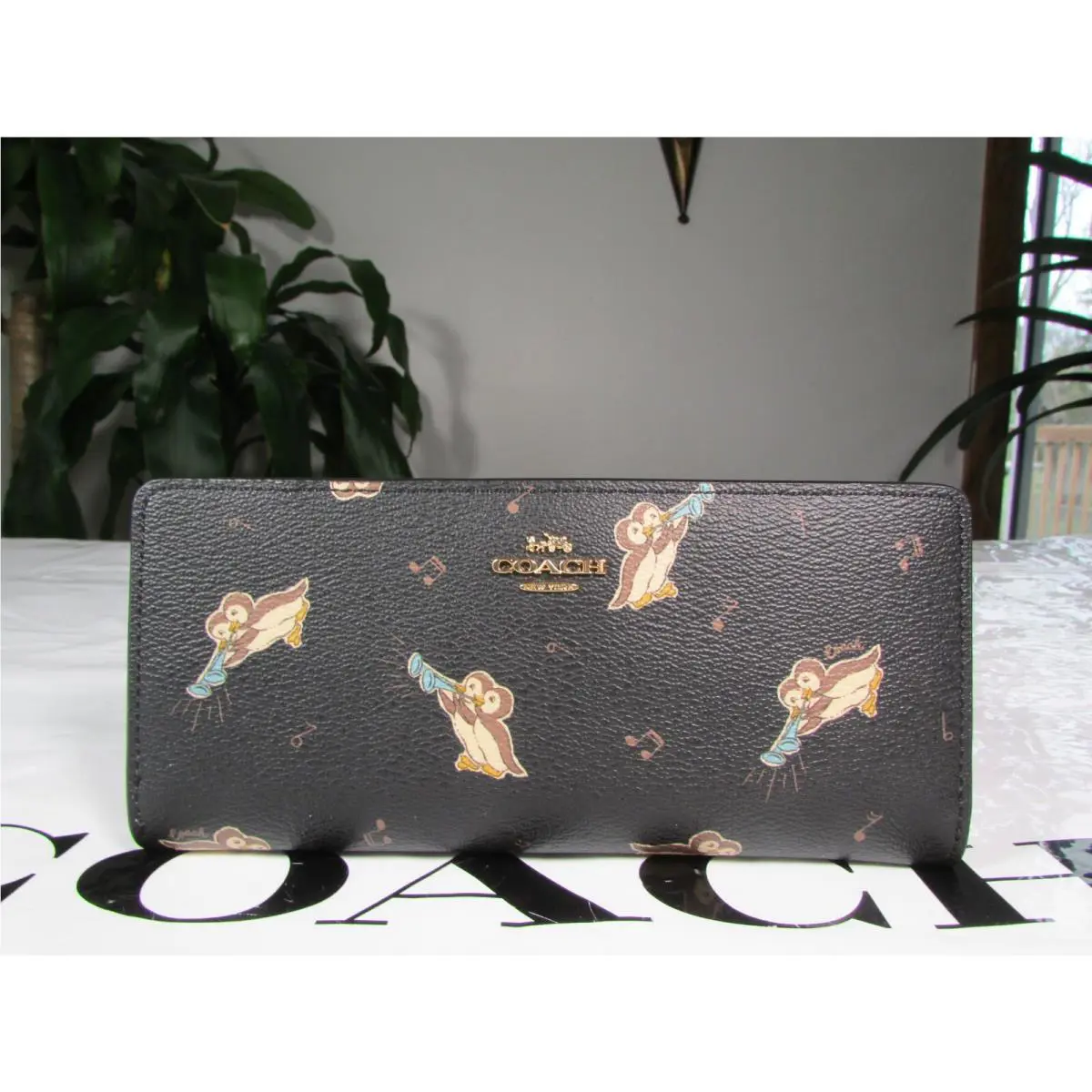 Coach Coated Canvas Slim Zip Wallet with Penguin Print CF540 Black Multi