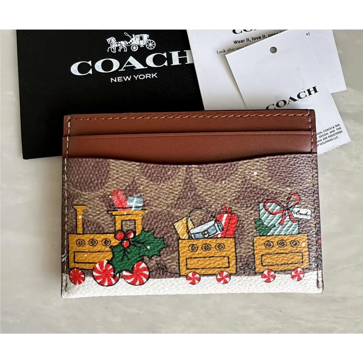 Coach Christmas Flat Card Case Multicolor Train Set CY305