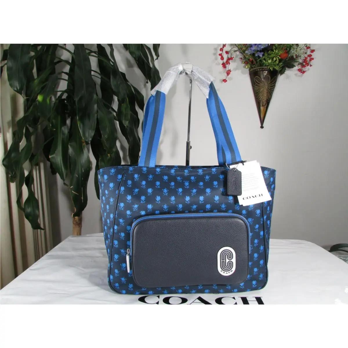 Coach Nylon Badland Floral Print Court Tote C5669 Navy Multi