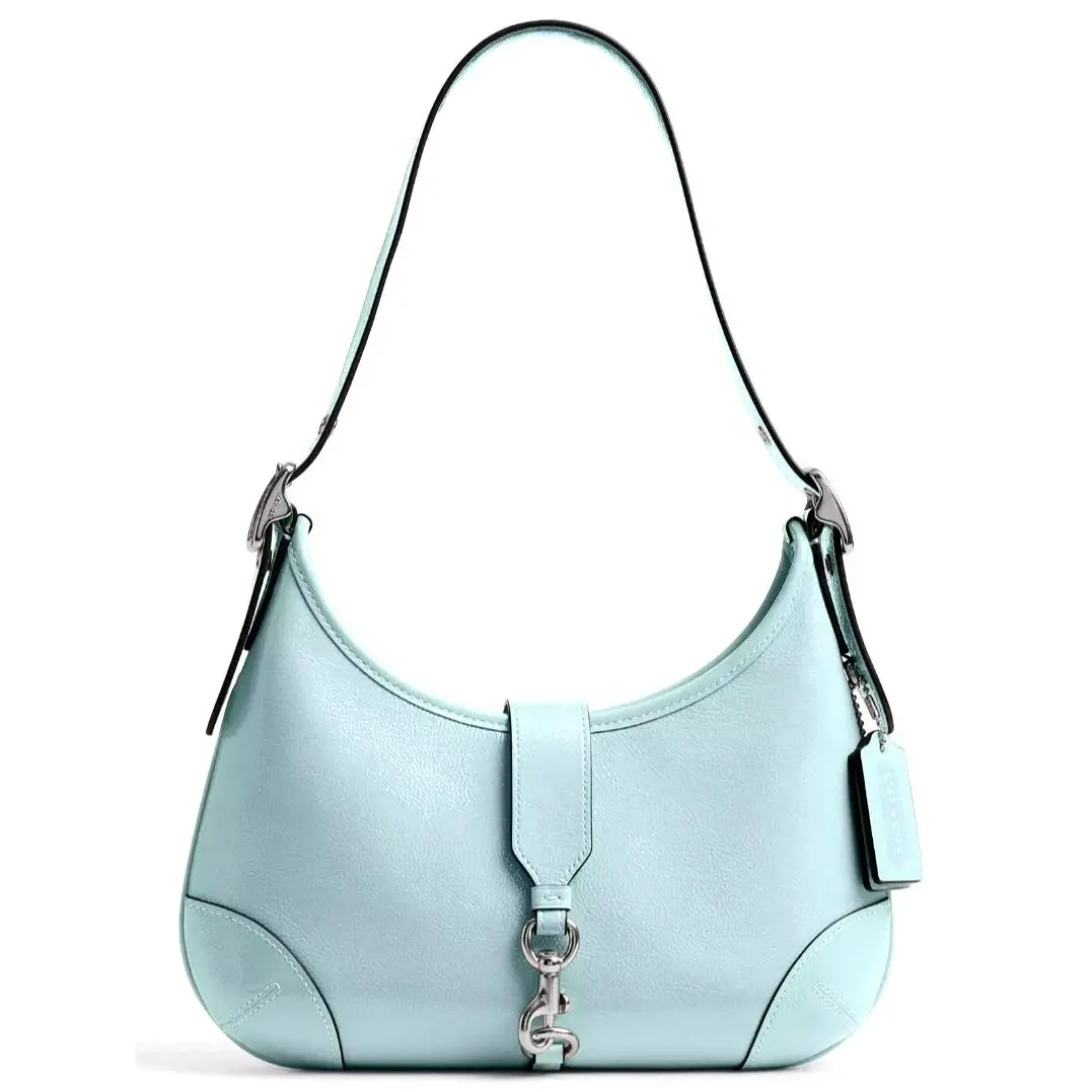 Coach Hamptons Hobo Shoulder Bag CAN33 In Light Blue Crinkle Patent Leather