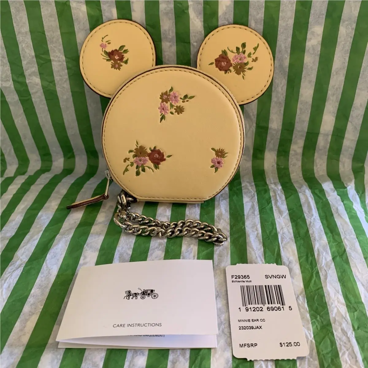 Coach Minnie Mouse Leather Ears Vanilla Zipper Small Coin PURSE-F29365