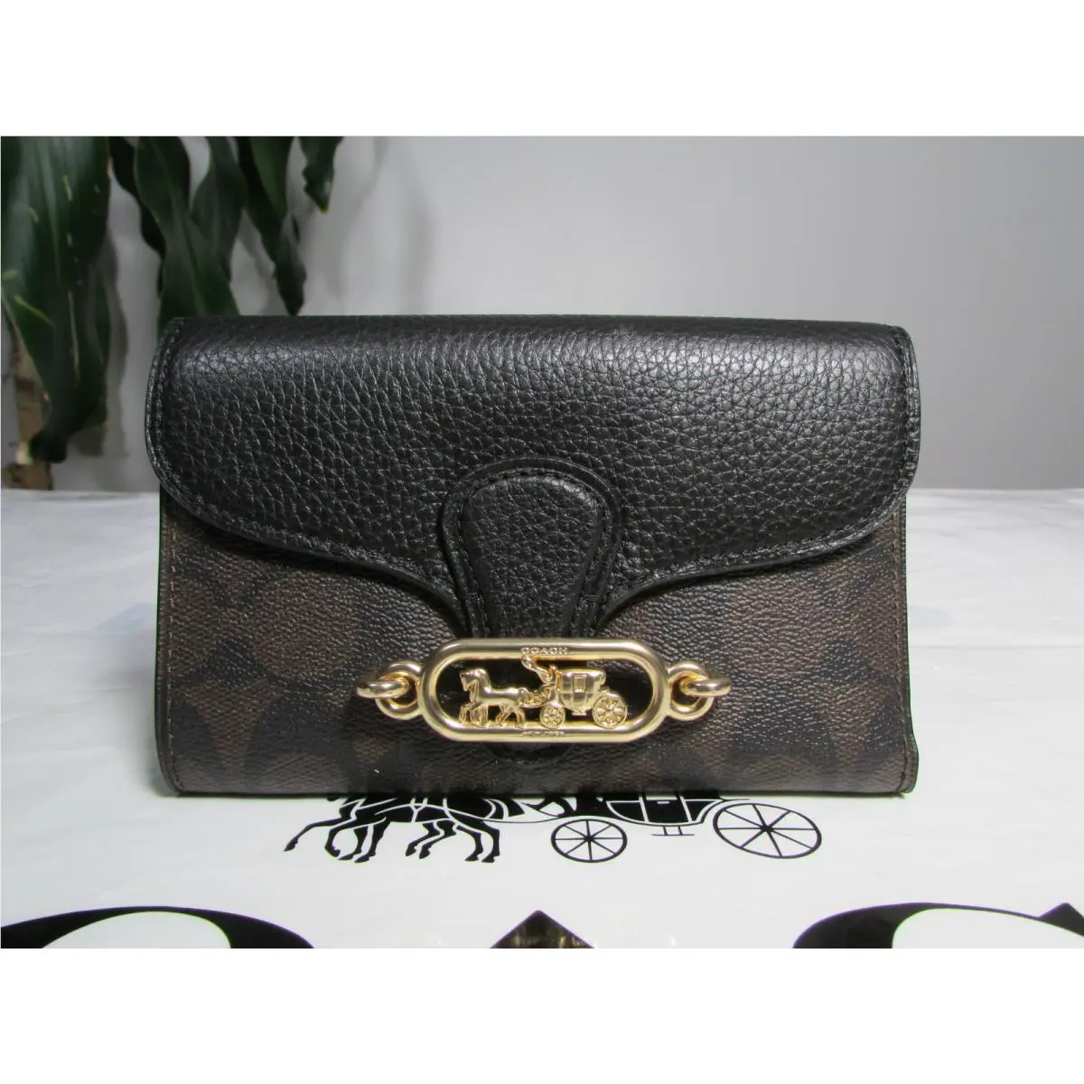 Coach Signature Canvas Jade Medium Envelope Wallet F87935 Brown Black