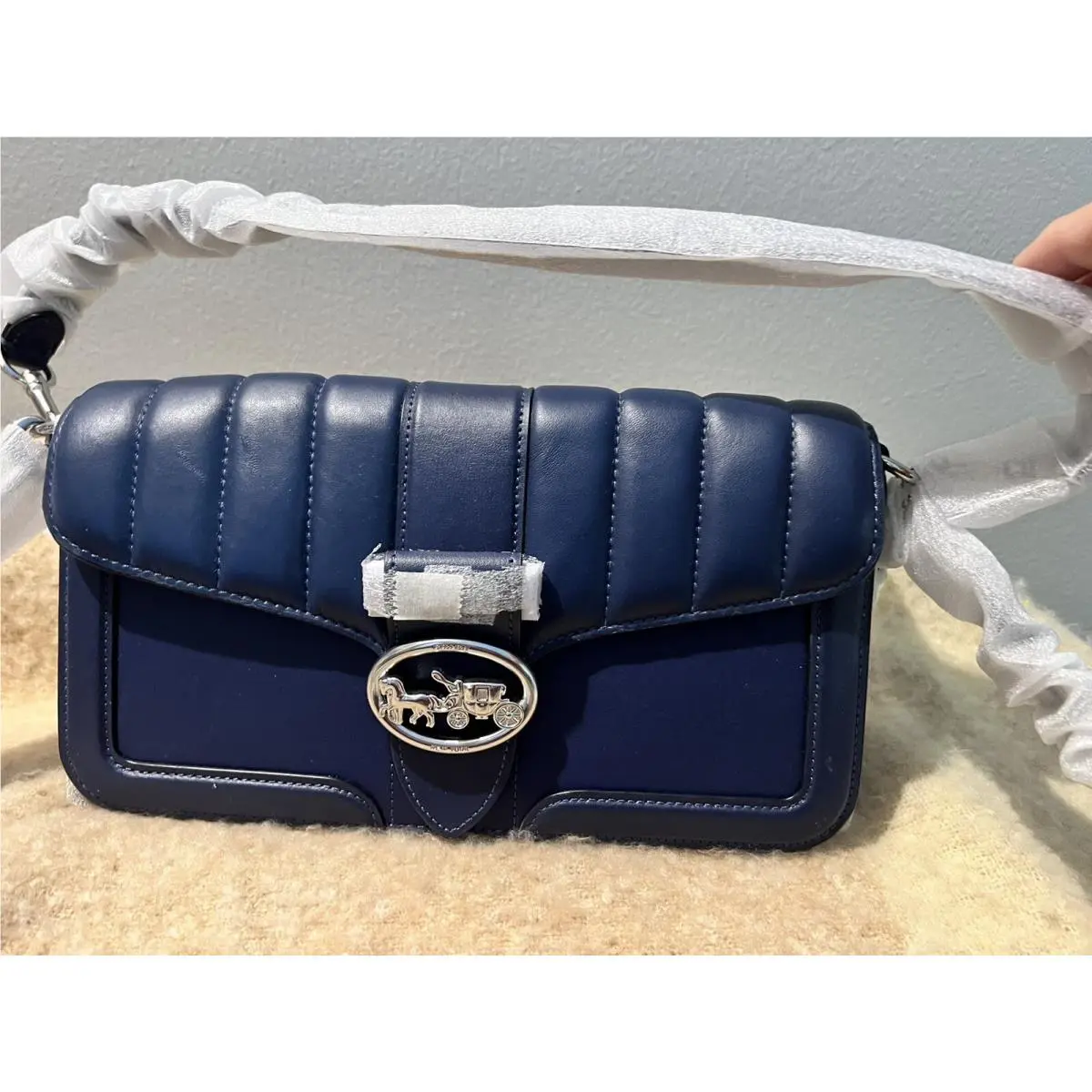 Coach Georgie Shoulder Bag with Linear Quilting 5567 Cobalt Nappa Leather