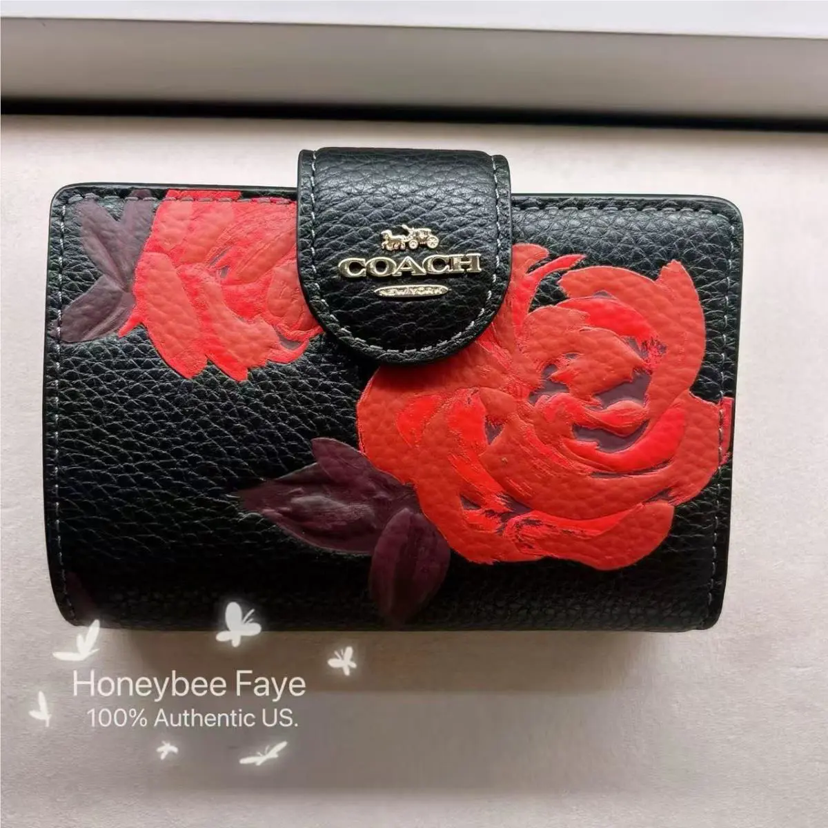 Coach Medium Corner Zip Wallet with Floral Print CCL63