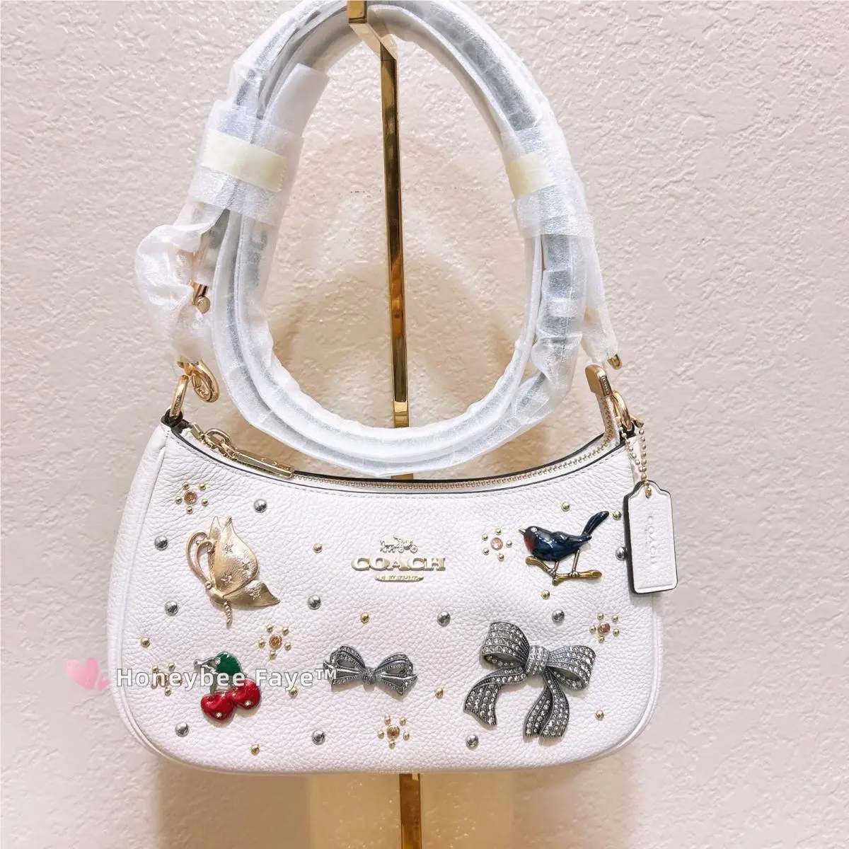 Coach Teri Shoulder Bag with Pins CCE87 Gold/chalk