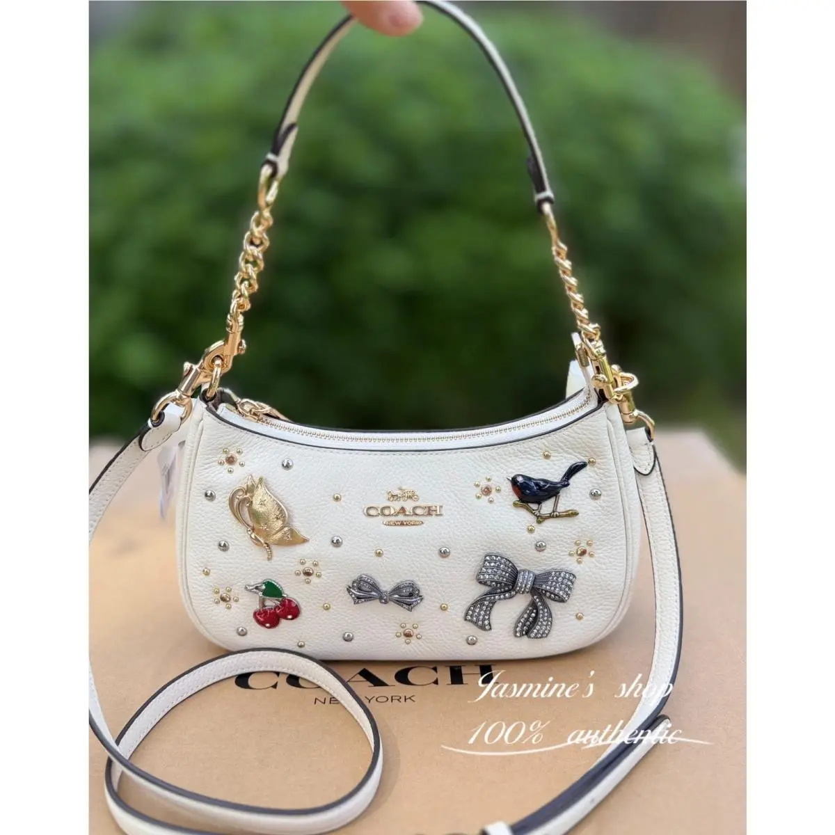 Teri Shoulder Bag with Pins CCE87 Gold/chalk by Coach