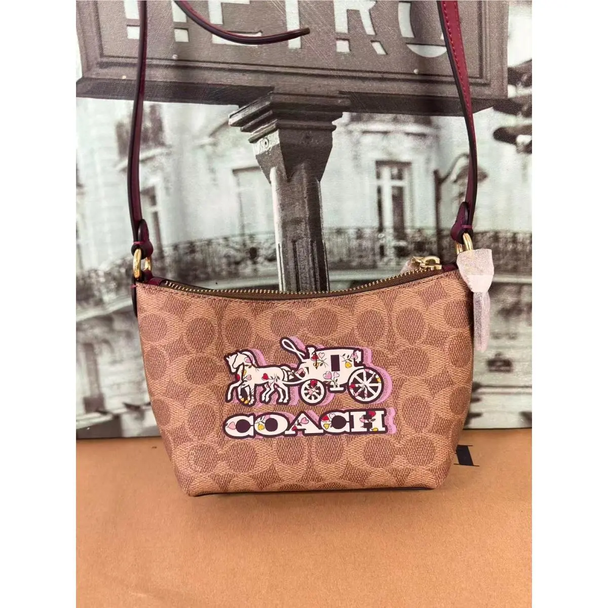Coach CX606 Zip Top Crossbody Bag Signature Canvas with Horse and Carriage