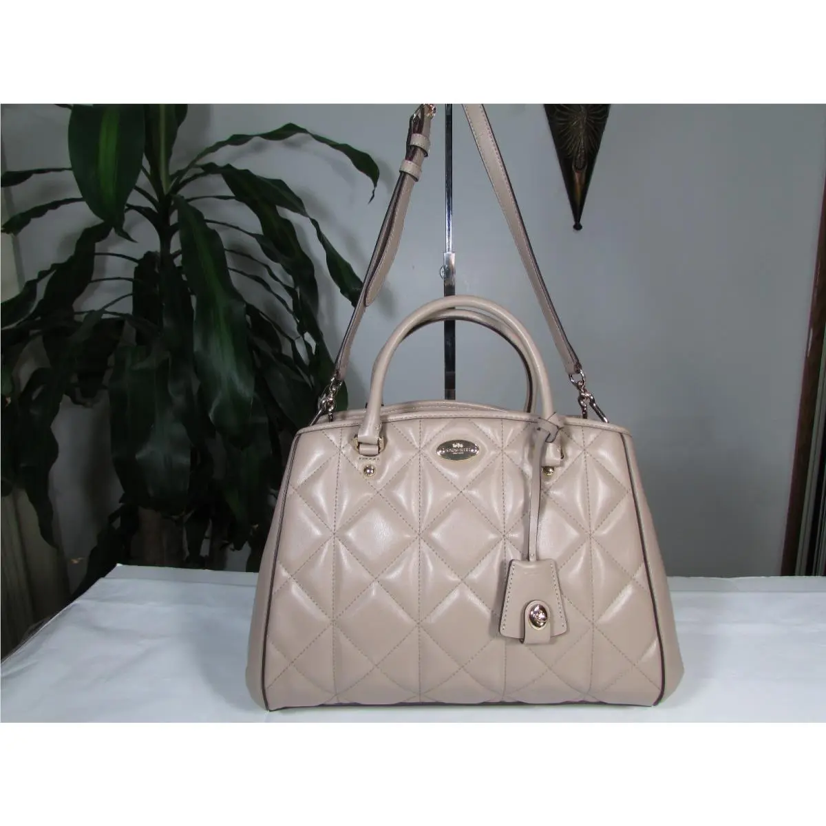 Coach Quilted Leather Small Margot Carryall Satchel Handbag F36679 Stone