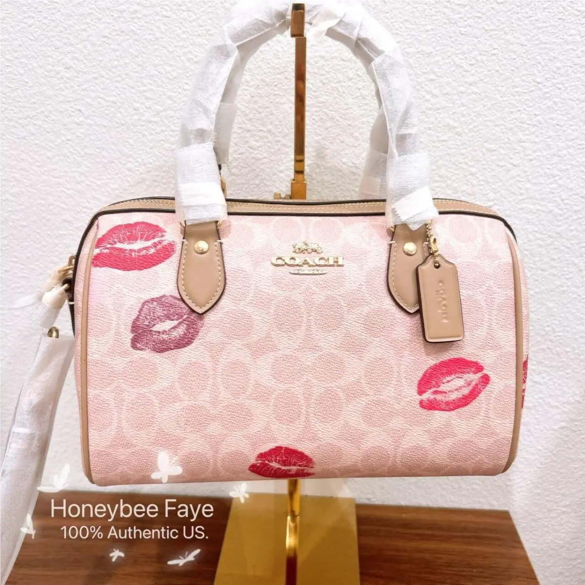 Coach Rowan Satchel Bag Signature with Lips CZ934 Sand Color