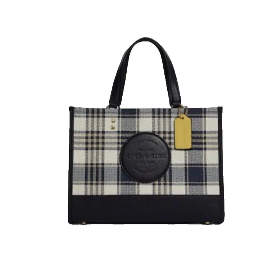 Coach C8201 Dempsey Carryall with Garden Plaid Print and Coach Patch - Exterior: Multicolor, Lining: Black, Handle/Strap: Black