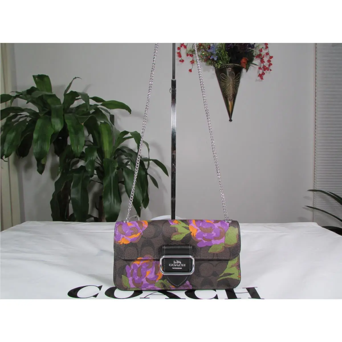 Signature Canvas Rose Print Morgan Crossbody CL476 Brown/iris Multi by Coach