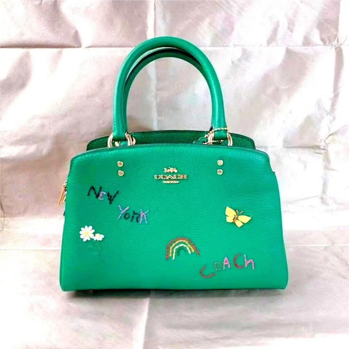 Coach C8364 Mini Lillie Carryall with Diary Embroidery In Gold/green Multi