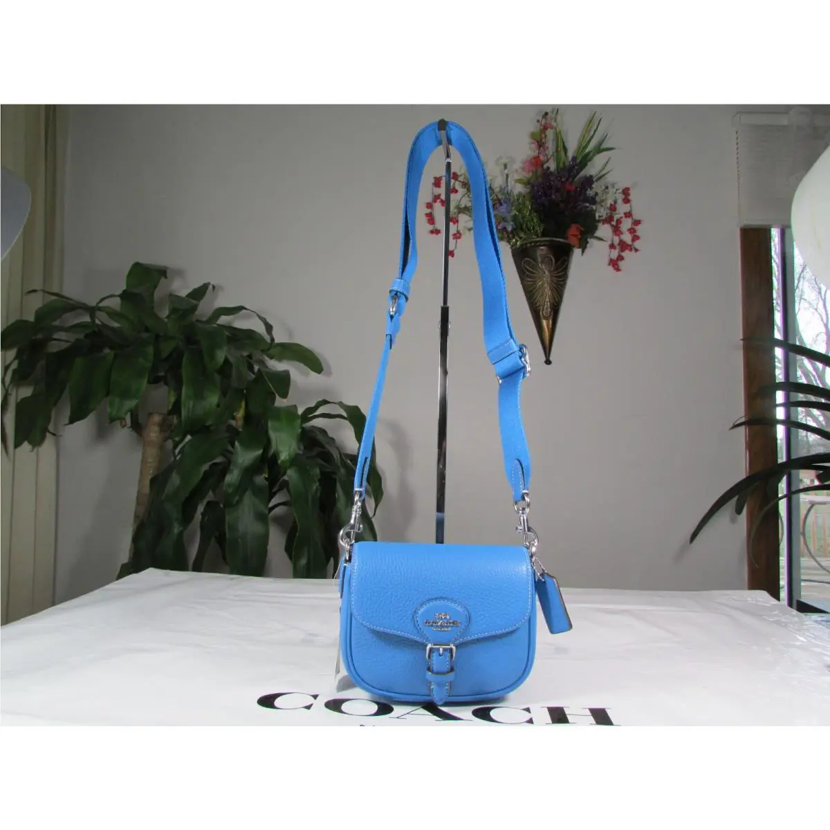 Leather Amelia Small Saddle Bag CP001 Bright Blue by Coach