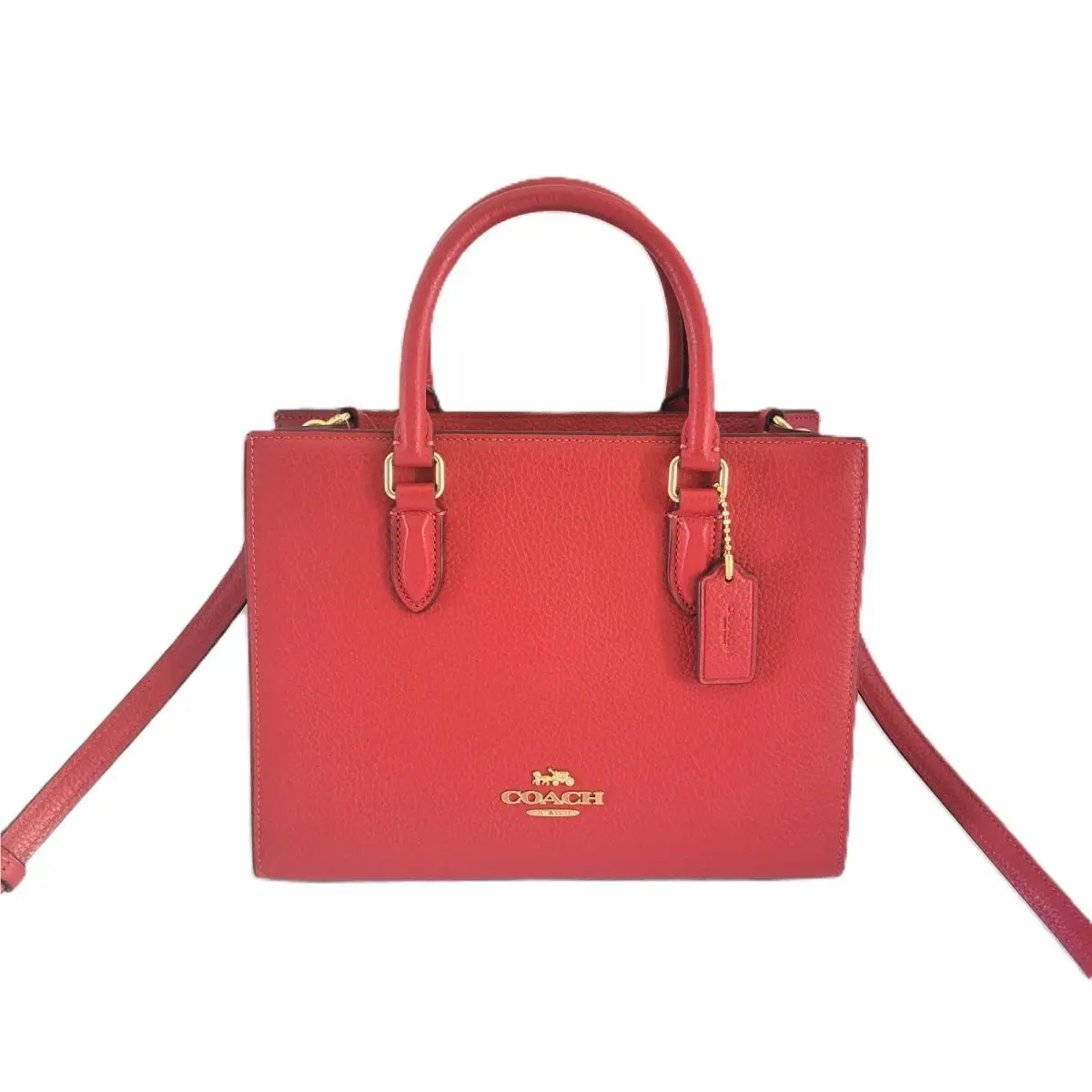 CY668 Refined Pebbled Leather Maggie Small Tote Crossbody Handbag True Red by Coach