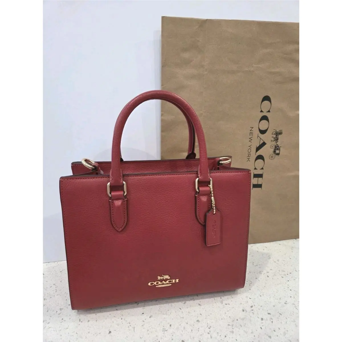 Coach Maggie Small Leather Tote Bag CY668 Gold True Red Handbag