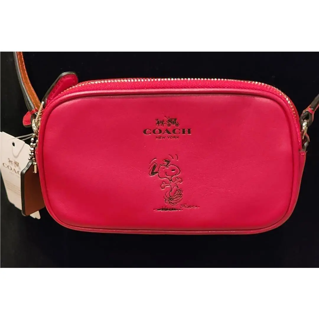 Coach X Peanuts Snoopy Crossbody Pouch Bag Red Leather - F65195