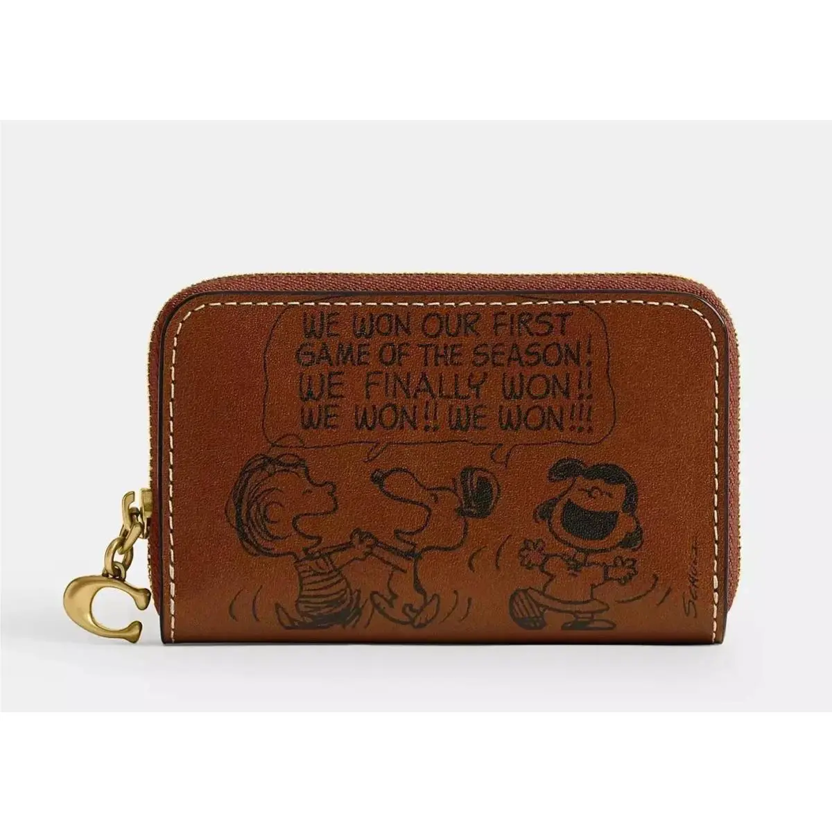 Coach X Peanuts Snoopy Card Case Wallet Lim Edition Newspaper Print Hazelnut