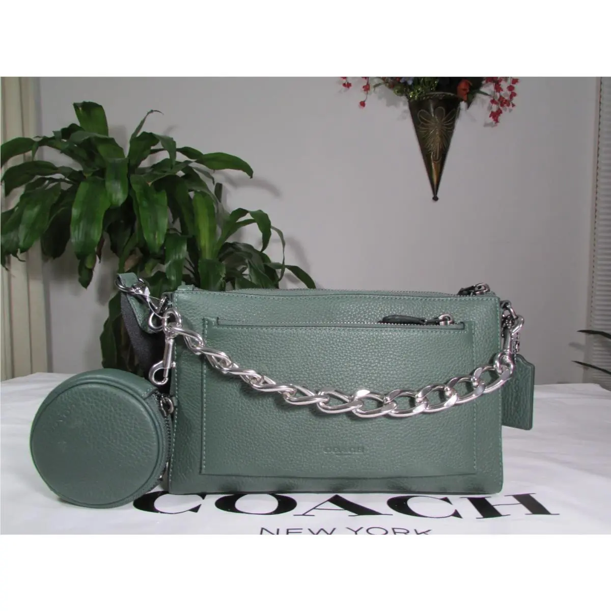 Coach Pebble Leather Holden Crossbody Bag CE689 Everglade / Silver
