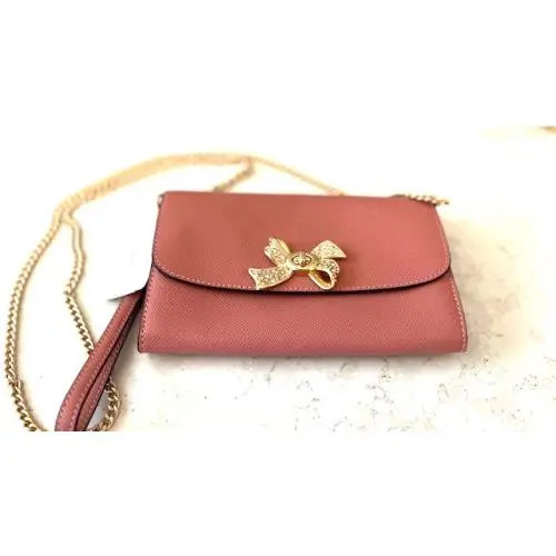 Coach Turnlock Bow Chain Crossbody Wrislet Cluth Purse Vintage Pink