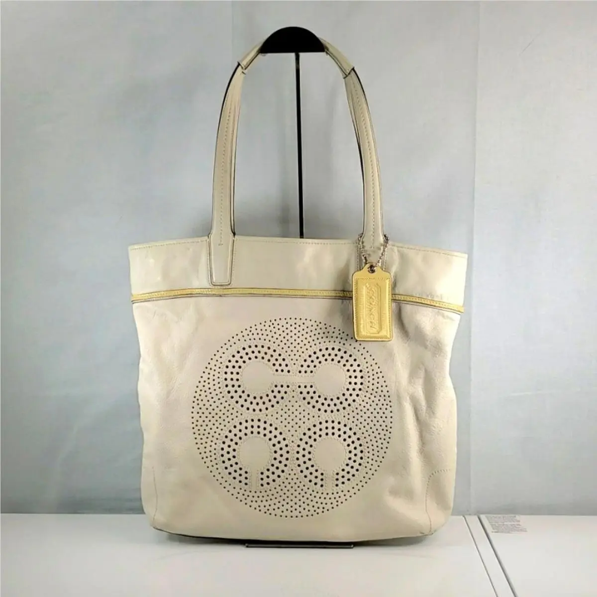 Coach 17041 Audrey Leigh Laser Cut Perforated Ivory Leather Tote Shoulder Bagnwt